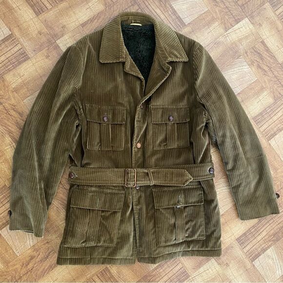 Mens vintage corduroy half belt sporting jacket - Picture 1 of 7